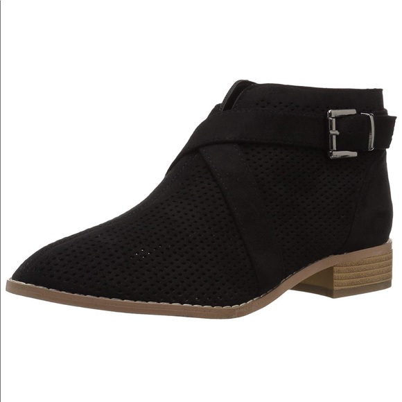 Black  Perforated Upper Buckle Detail Ankle Boots - Picture 5 of 7